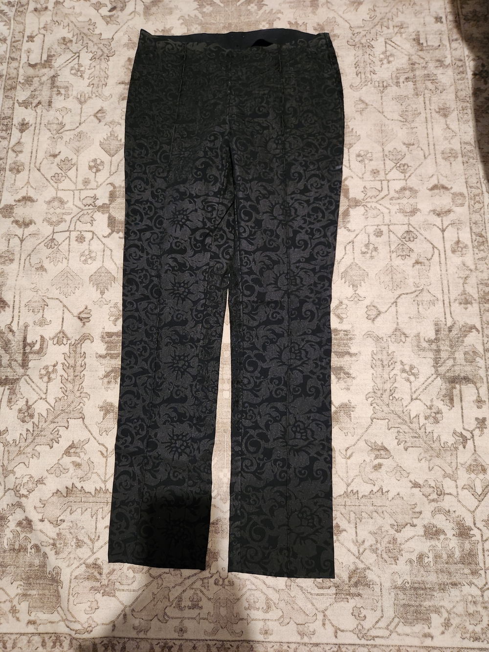 Attyre Black Floral Jacquard Straight-Leg Pants